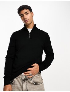 Calvin Klein - Maglione nero in lana merino con zip corta
