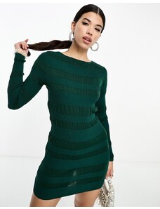 ASOS DESIGN - Vestito corto in maglia verde scuro a righe e a coste