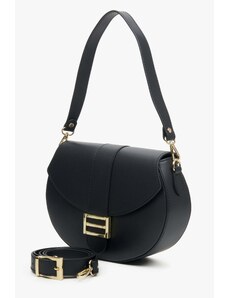 Women's Black Leather Handbag with Gold Hardware Estro ER00113705