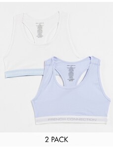French Connection - Confezione da due crop top con fettuccia con logo, colore bianco e blu acqua salata-Multicolore