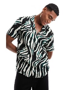 New Look - Camicia a maniche corte nera con stampa zebrata-Nero