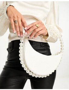 Public Desire - The Angelica - Pochette bianca effetto coccodrillo con manico rotondo con perle-Bianco