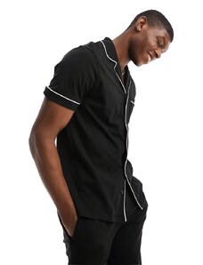 ASOS DESIGN - Camicia in jersey nera con tasca e profili a contrasto-Nero