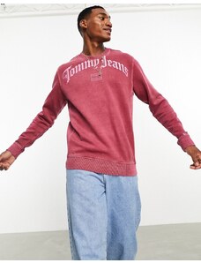 Tommy Jeans - Felpa comoda girocollo rossa con logo grunge ad arco-Rosso