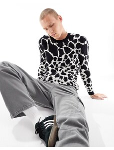 ASOS DESIGN - Maglione attillato nero con stampa effetto giraffa