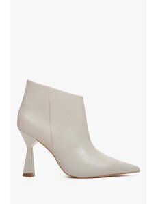 Women's Light Grey Leather Ankle Boots with Funnel Heel Estro ER00113737