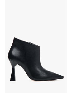 Women's Black Leather Ankle Boots with Funnel Heel Estro ER00113714