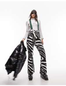 Topshop - Sno - Pantaloni a zampa da sci con stampa zebrata e bretelle-Bianco