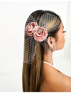 True Decadence - Fermaglio per capelli a fiore con strato in rete rosa cipria