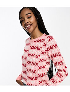 Brave Soul Tall - Maglione rosa con stampa "Merry Christmas"
