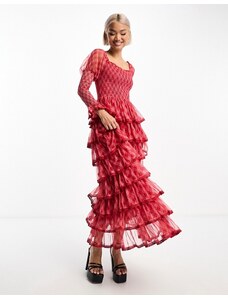 Amy Jane London - Luna - Vestito lungo in tulle rosa e rosso a quadri scozzesi-Multicolore