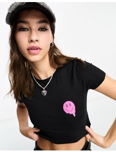 Noisy May - T-shirt mini taglio corto nera-Nero