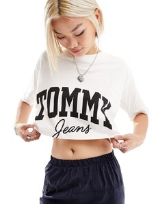 Tommy Jeans - New - T-shirt a maniche corte oversize taglio corto bianca con logo stile college-Bianco
