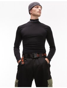 Topman - Sno - Top base layer da sci morbido elasticizzato a maniche lunghe nero con logo sul colletto