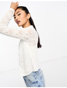 New Look - Camicia a maniche lunghe in pizzo crema-Bianco