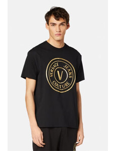 T-shirt girocollo a manica corta nera con logo frontale a contrasto versace jeans couture gaht05 s