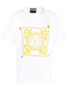 T-shirt bianca girocollo a manica corta con maxi logo versace jeans couture gahf07 m