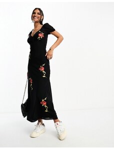 ASOS DESIGN - Vestito da giorno nero in rete ricamata con rose