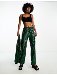Extro & Vert - Pantaloni cargo a fondo ampio verde smeraldo con paillettes in coordinato