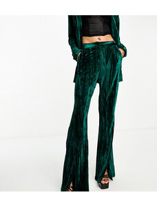 Extro & Vert Tall - Pantaloni sartoriali in velluto verde smeraldo con spacco sul davanti in coordinato