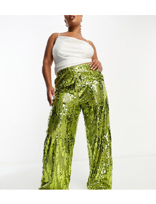 Extro & Vert Plus - Pantaloni a zampa con paillettes verdi-Verde