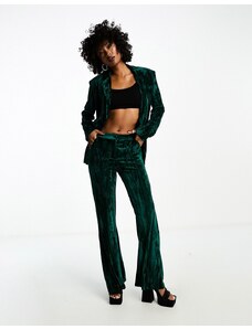 Extro & Vert - Pantaloni sartoriali in velluto con spacco sul davanti verde smeraldo in coordinato