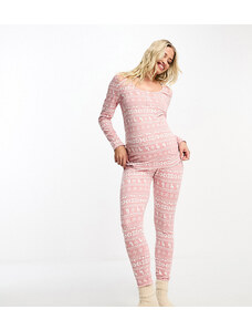 ASOS Maternity ASOS DESIGN Maternity - Pigiama natalizio con motivo Fair Isle composto da top a maniche lunghe e leggings rosa