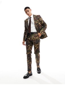 Twisted Tailor - Gables - Pantaloni da abito marroni con stampa tigrata mimetica-Marrone