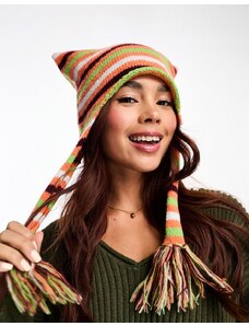 Daisy Street - Berretto in maglia a righe multicolore con nappe