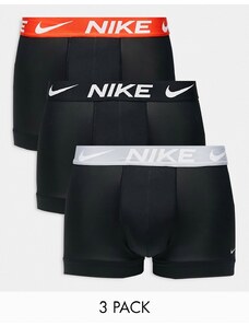 Nike - Essential - Confezione da 3 paia di boxer aderenti neri in microfibra Dri-Fit con vita elasticizzata nera/grigia/arancione-Nero