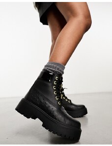Timberland - Stivali da 6" premium in pelle pieno fiore neri con suola platform rialzata-Nero
