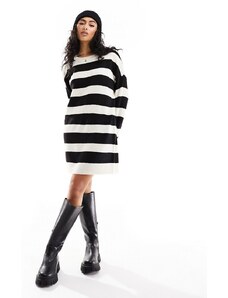 Pieces - Vestito corto in maglia a righe bianche e nere-Multicolore