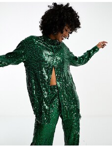 Extro & Vert - Camicia oversize verde smeraldo con paillettes in coordinato