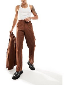 ASOS DESIGN - Pantaloni da abito a fondo ampio in tessuto fiammato marrone