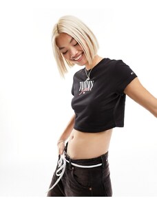 Tommy Jeans - Essential - T-shirt mini a maniche corte nera taglio corto con logo-Nero