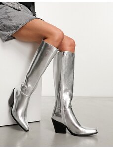 Pull&Bear - Stivali al ginocchio stile western argento