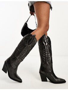 Bronx - New Kole - Stivali al ginocchio stile western in pelle grigio canna di fucile-Nero
