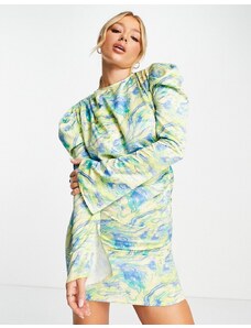 ASOS Luxe - Vestito corto in raso drappeggiato con cut-out in vita-Multicolore