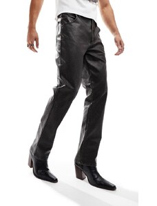 ASOS DESIGN - Pantaloni dritti in pelle sintetica color marrone slavato