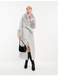 Forever New - Cappotto lungo in pelliccia sintetica grigio chiaro