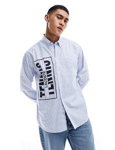 Lacoste - Heritage - Camicia a maniche lunghe bianca e blu con logo-Neutro