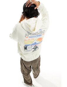 ASOS DESIGN - Felpa con cappuccio oversize con stampa di sci sul retro, colore beige-Neutro