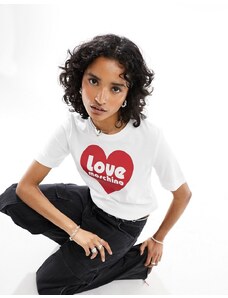Love Moschino - T-shirt bianca con logo a cuore-Bianco