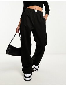 Love Moschino - Pantaloni a fondo ampio neri con logo a forma di cuore-Nero