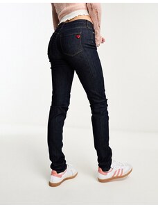 Love Moschino - Jeans skinny lavaggio scuro con borchia a forma di cuore-Blu navy