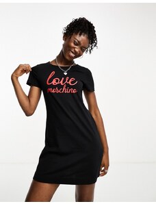 Love Moschino - Vestito T-shirt nero con logo in corsivo