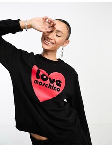 Love Moschino - Felpa nera con logo a forma di cuore in coordinato-Nero