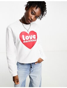 Love Moschino - Felpa con logo a forma di cuore bianca-Bianco
