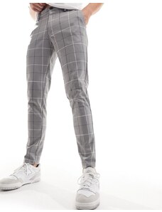 Jack & Jones Intelligence - Pantaloni eleganti slim in jersey grigi a quadri larghi-Grigio
