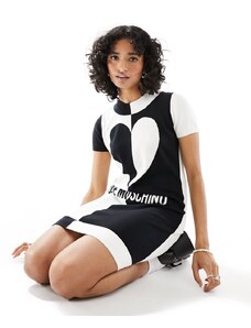 Love Moschino - Vestito maglione bianco e nero con logo-Multicolore